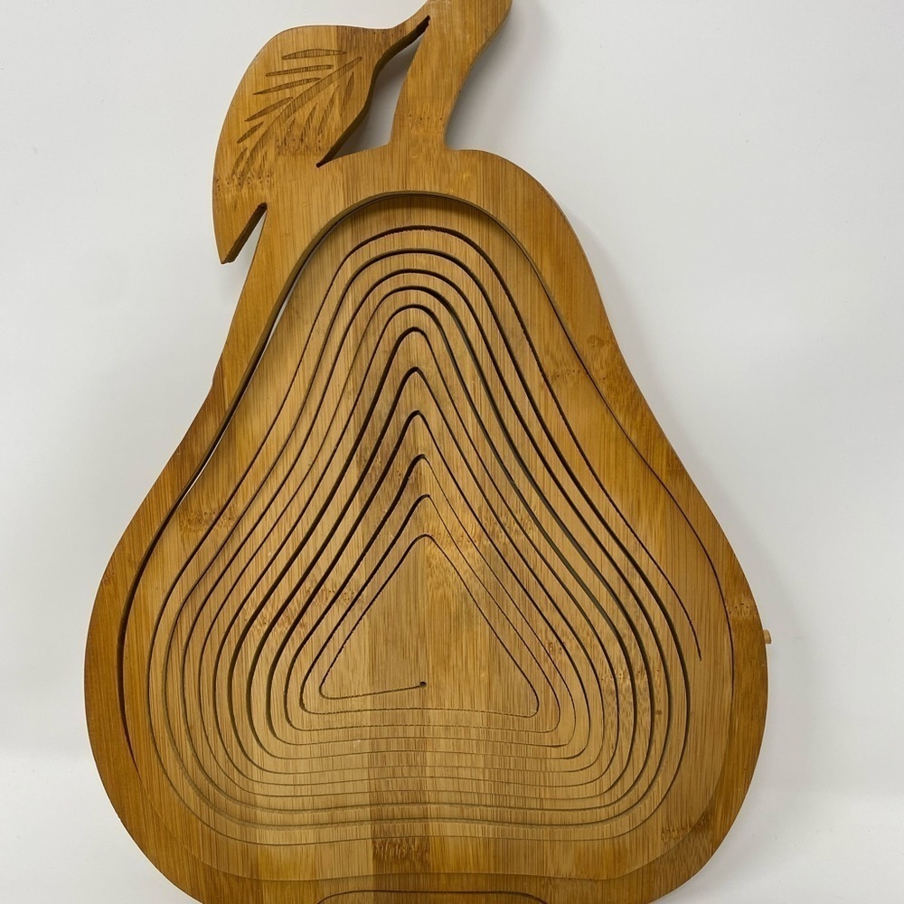 Collapsible Pear Shaped Spiral Cut Bamboo Fruit Basket Charcuterie Board Trivet